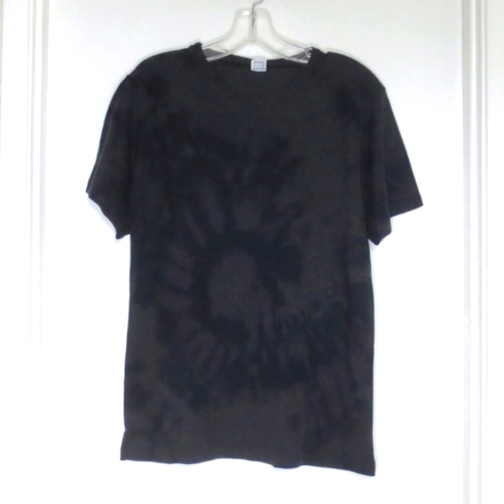 Upcycled T-Shirt Reverse Tie Dye Black Short Sleeve Comfy Cotton Blend Size XL
